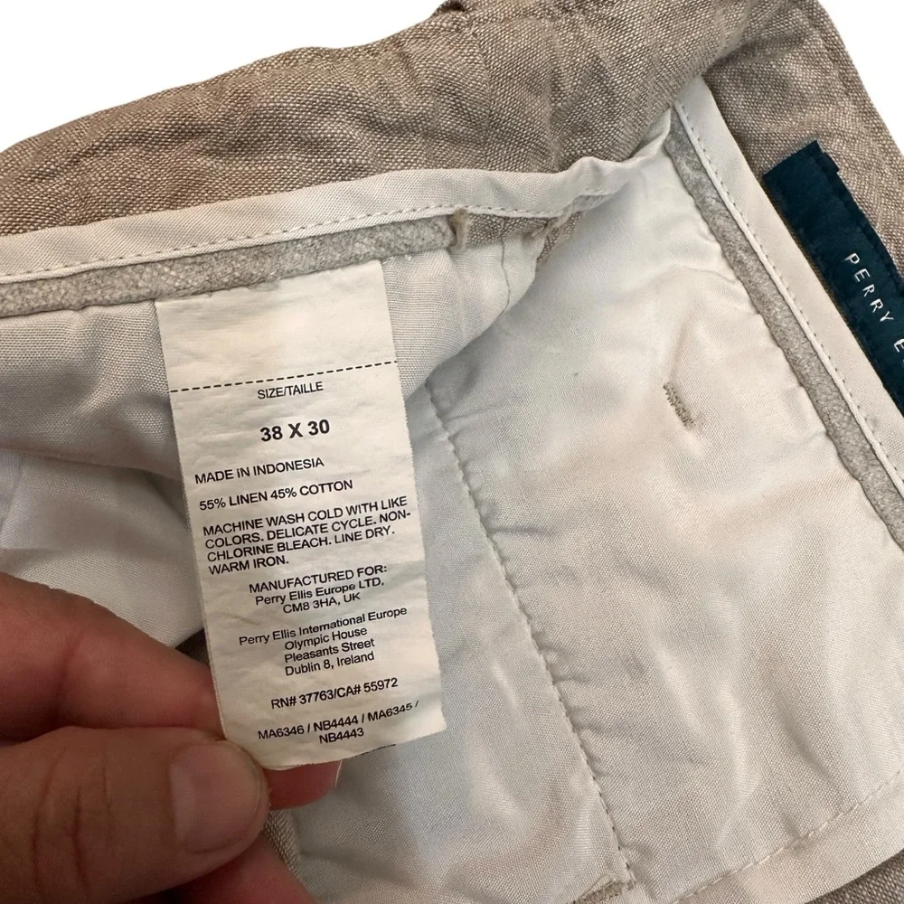 Perry Ellis Khaki Linen Blend Light Weight Causal Pants Men’s size 38”Wx30”L